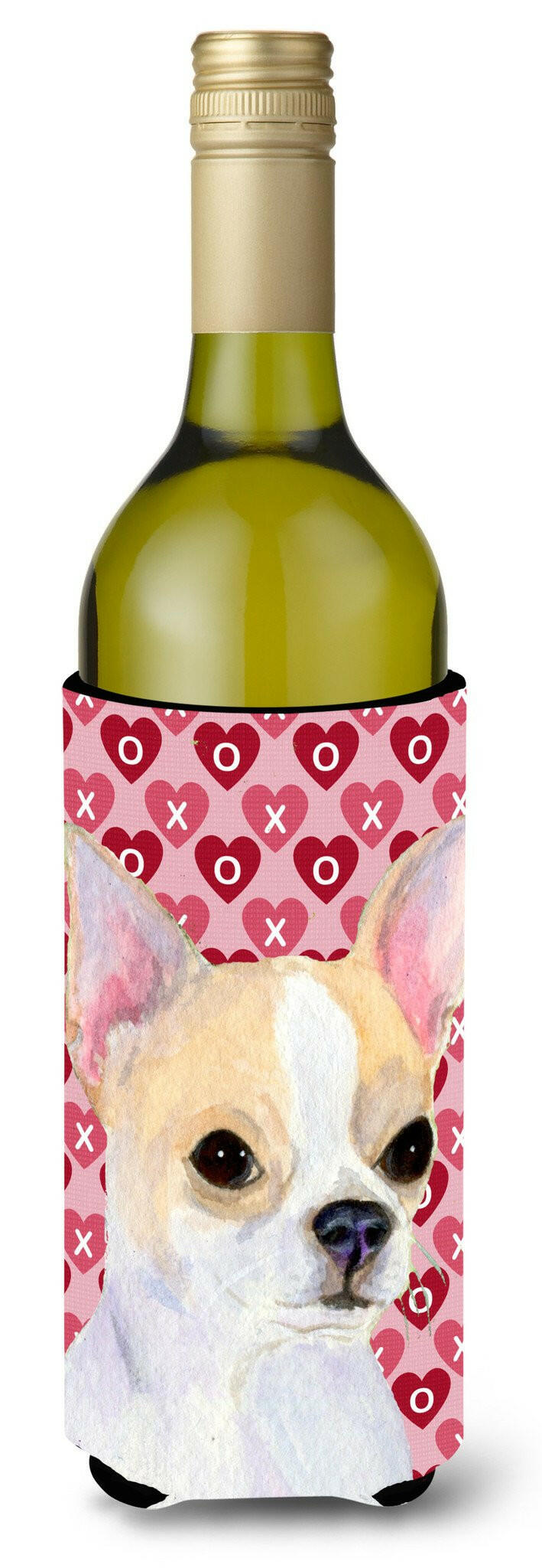 Chihuahua Hearts Love and Valentine&#39;s Day Portrait Wine Bottle Beverage Insulator Beverage Insulator Hugger by Caroline&#39;s Treasures