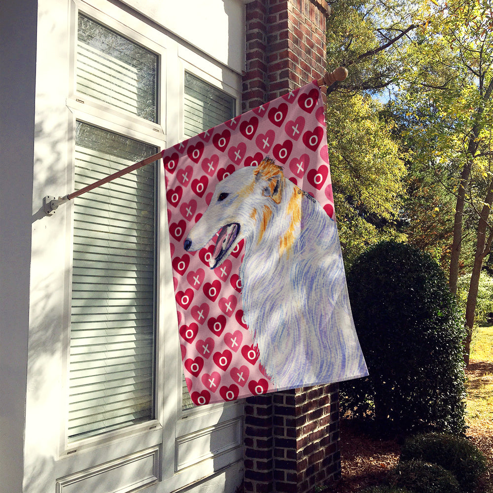 Borzoi Hearts Love and Valentine's Day Portrait Flag Canvas House Size  the-store.com.