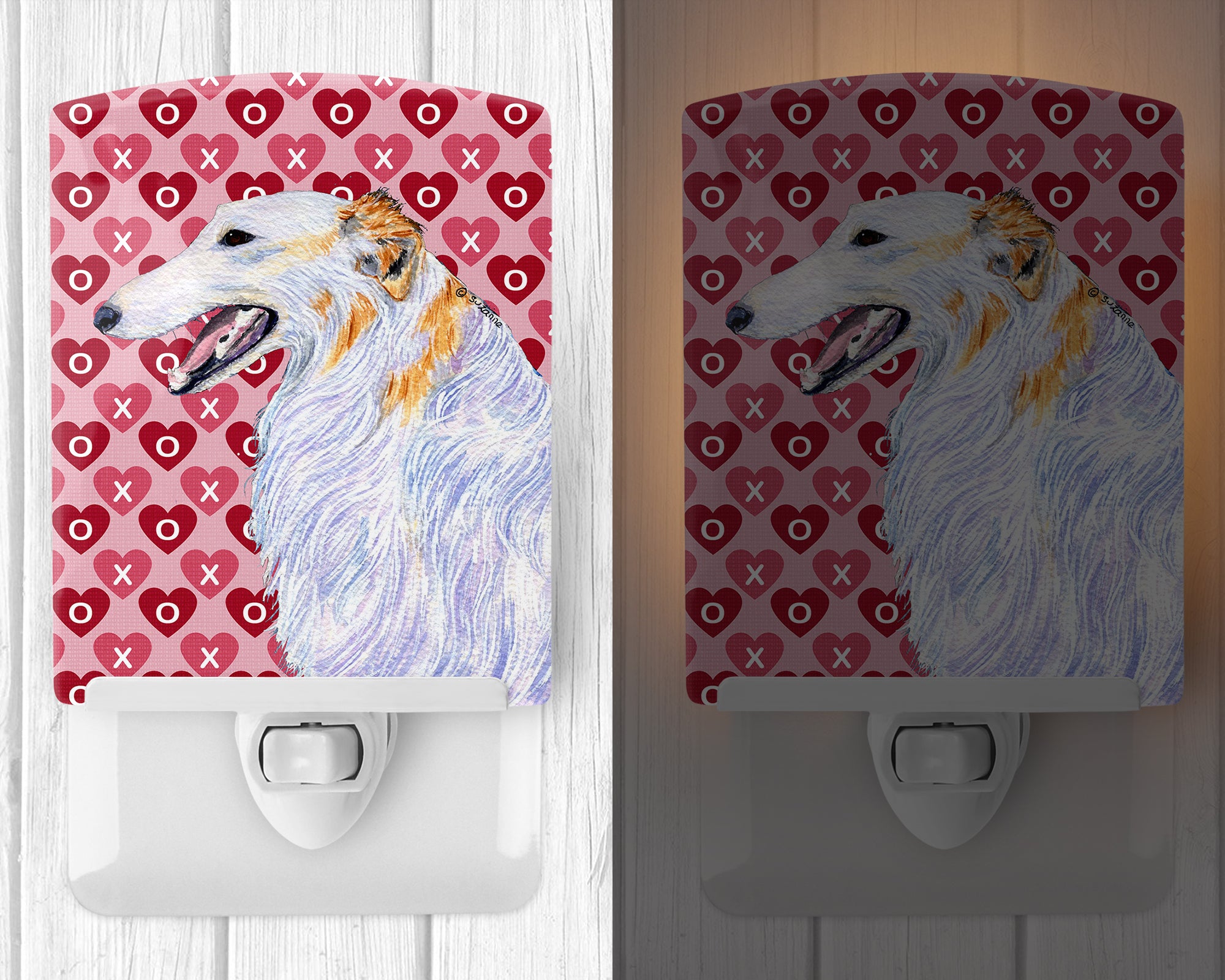 Borzoi Hearts Love and Valentine's Day Portrait Ceramic Night Light SS4475CNL - the-store.com