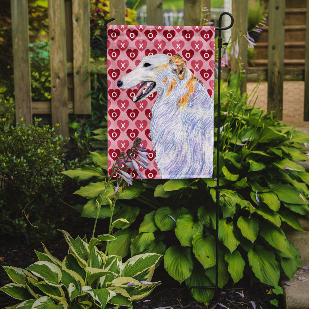 Borzoi Hearts Love and Valentine's Day Portrait Flag Garden Size.