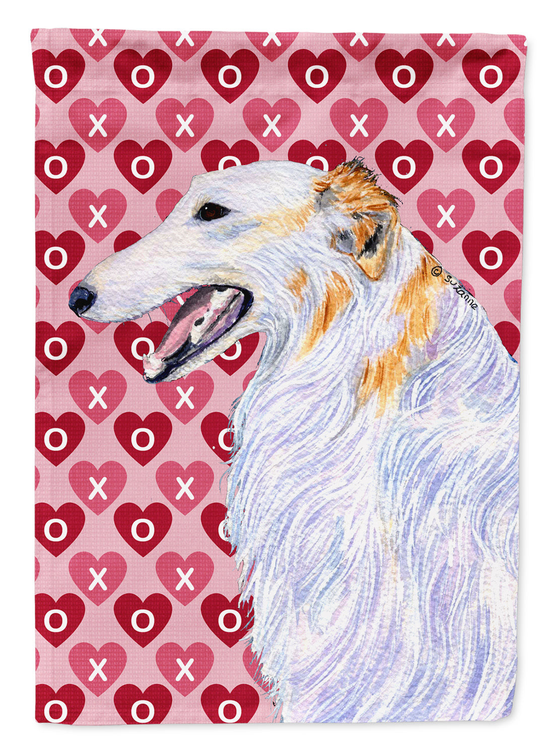 Borzoi Hearts Love and Valentine's Day Portrait Flag Garden Size.