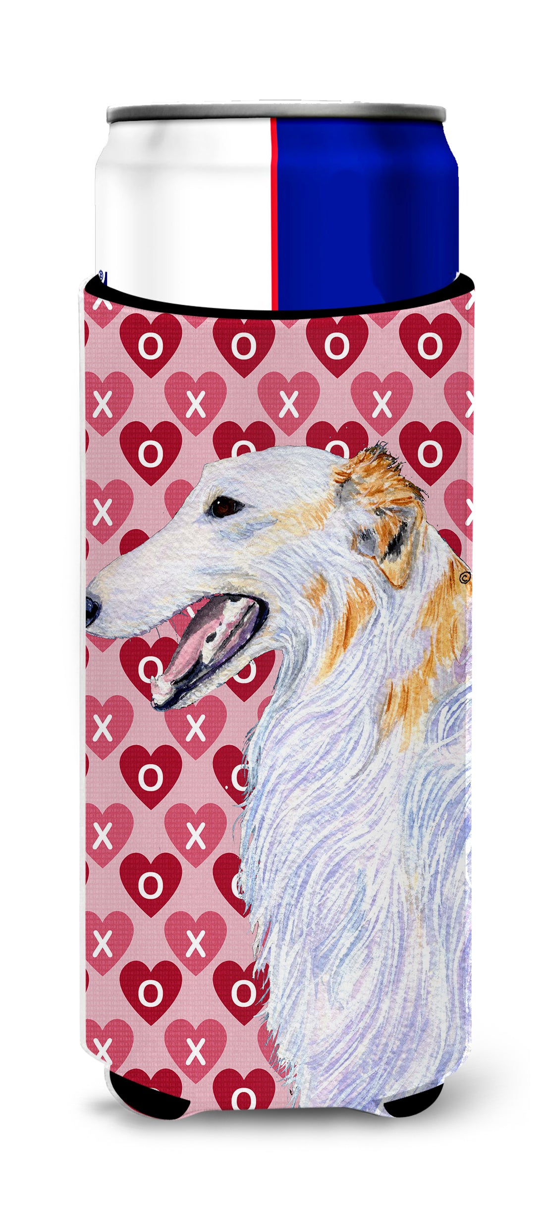 Borzoi Hearts Love and Valentine's Day Portrait Ultra Beverage Insulators for slim cans SS4475MUK.