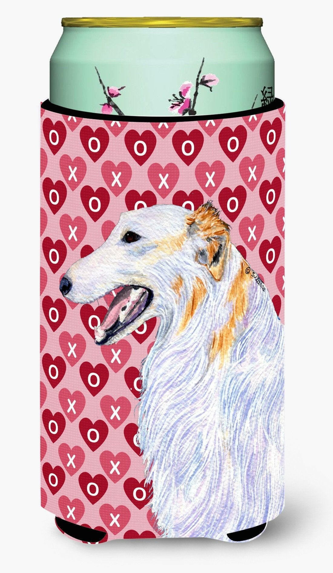 Borzoi Hearts Love and Valentine's Day Portrait  Tall Boy Beverage Insulator Beverage Insulator Hugger by Caroline's Treasures