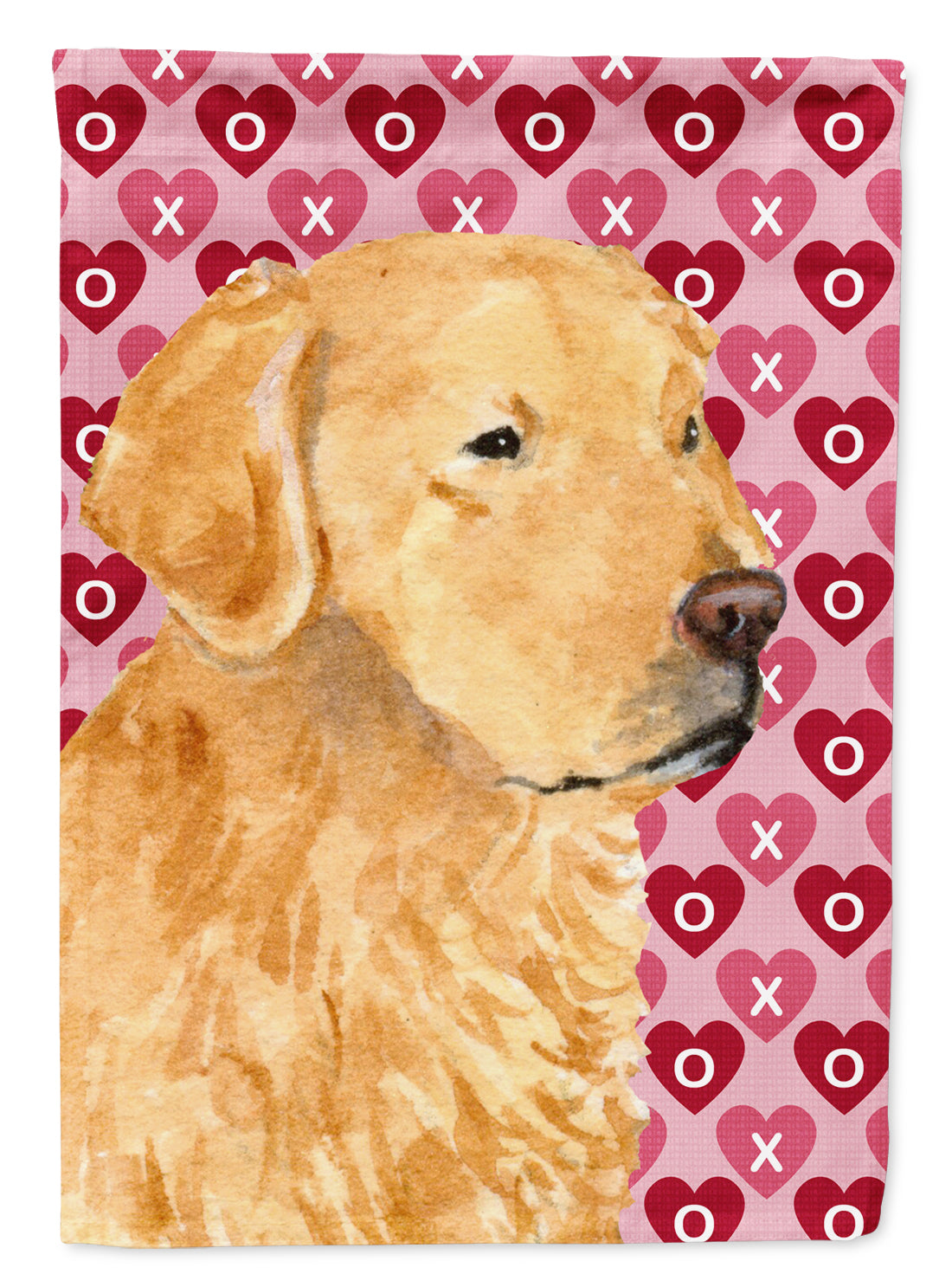 Golden Retriever Hearts Love and Valentine's Day  Flag Canvas House Size  the-store.com.