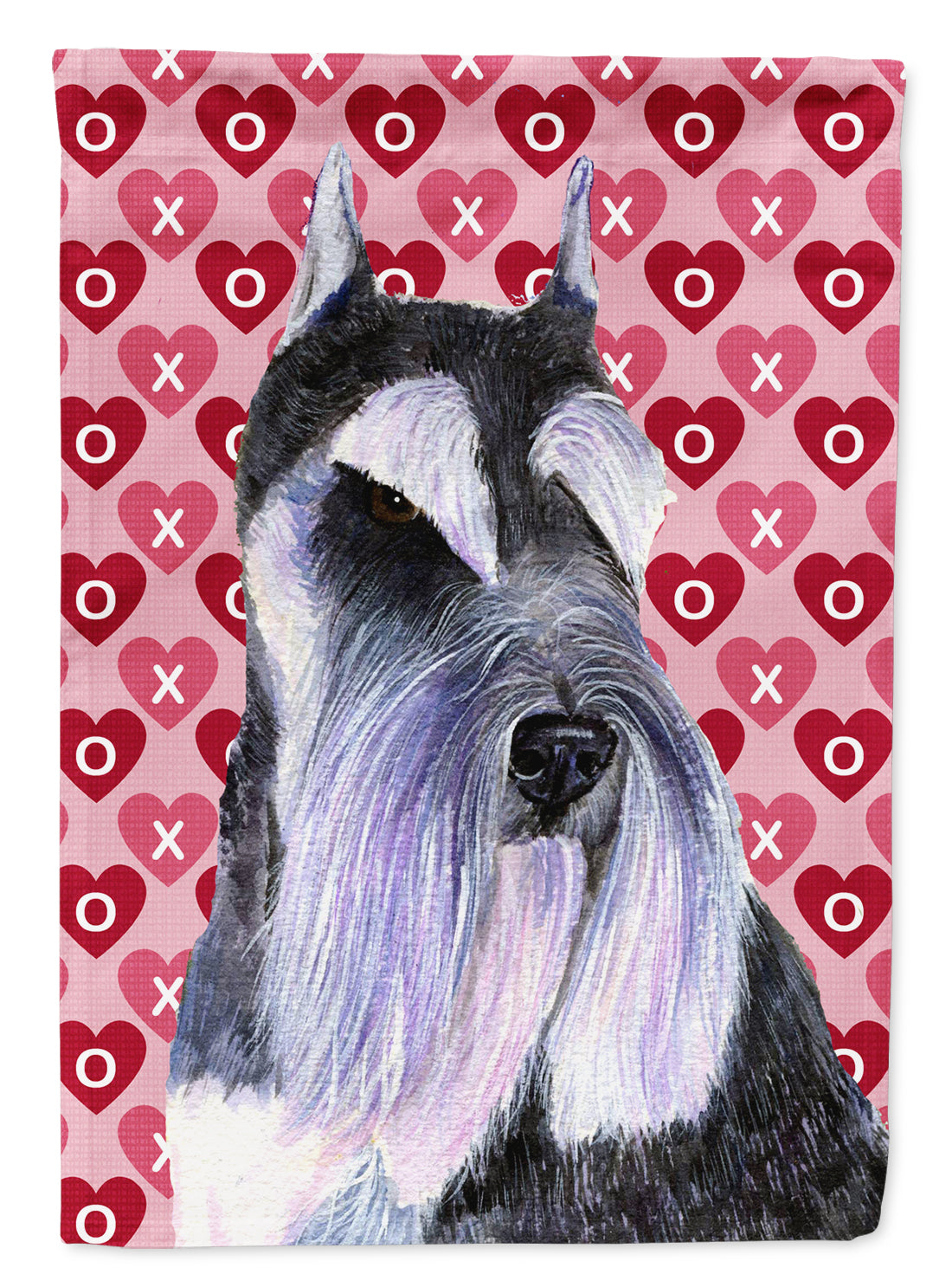 Schnauzer Hearts Love and Valentine's Day Portrait Flag Garden Size.