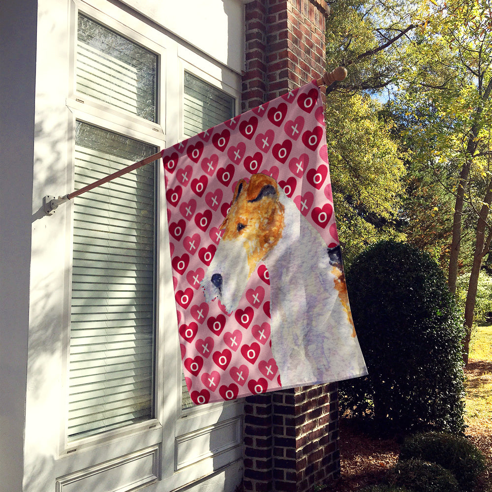Fox Terrier Hearts Love and Valentine's Day Portrait Flag Canvas House Size  the-store.com.