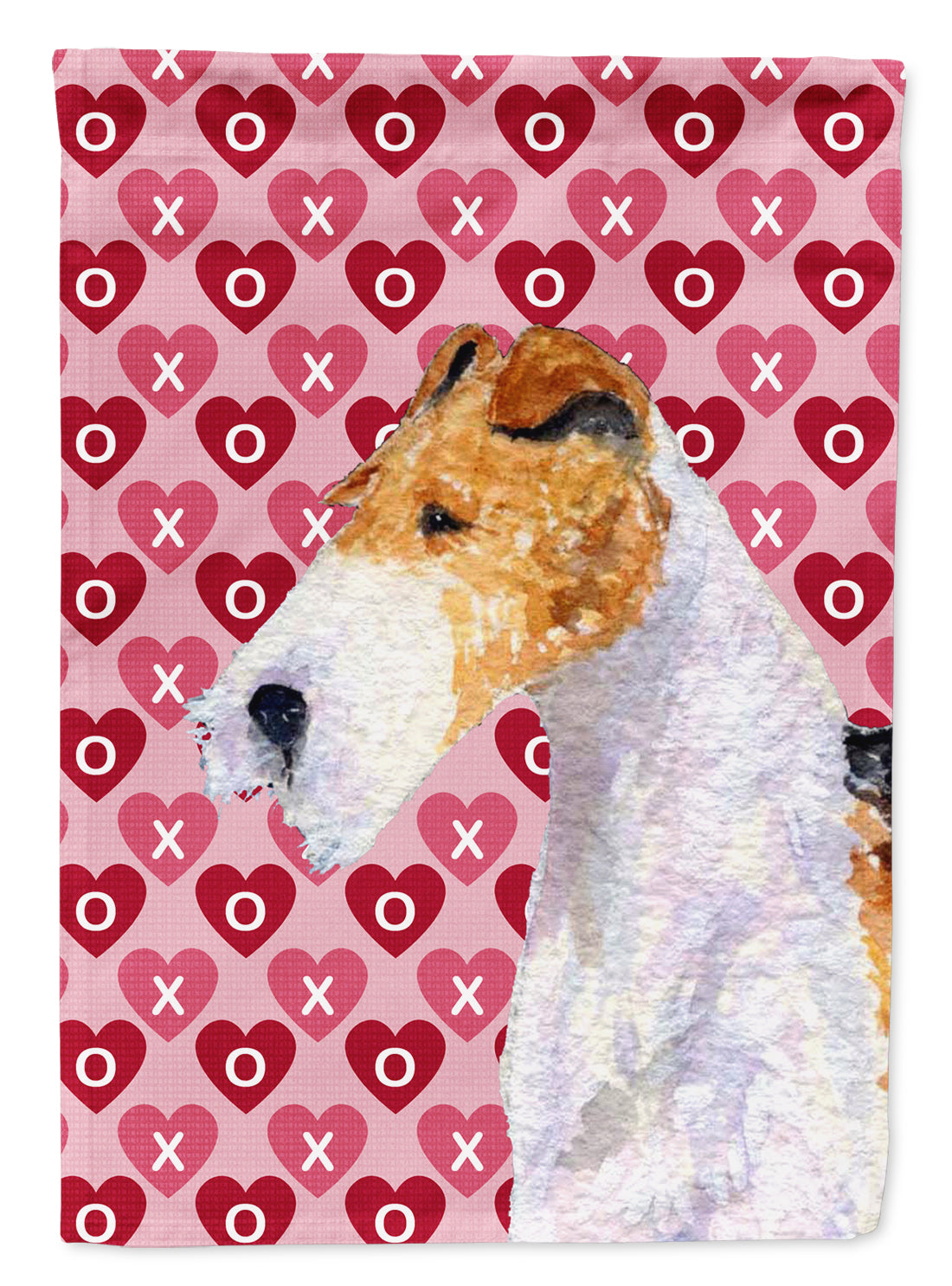 Fox Terrier Hearts Love and Valentine's Day Portrait Flag Canvas House Size  the-store.com.