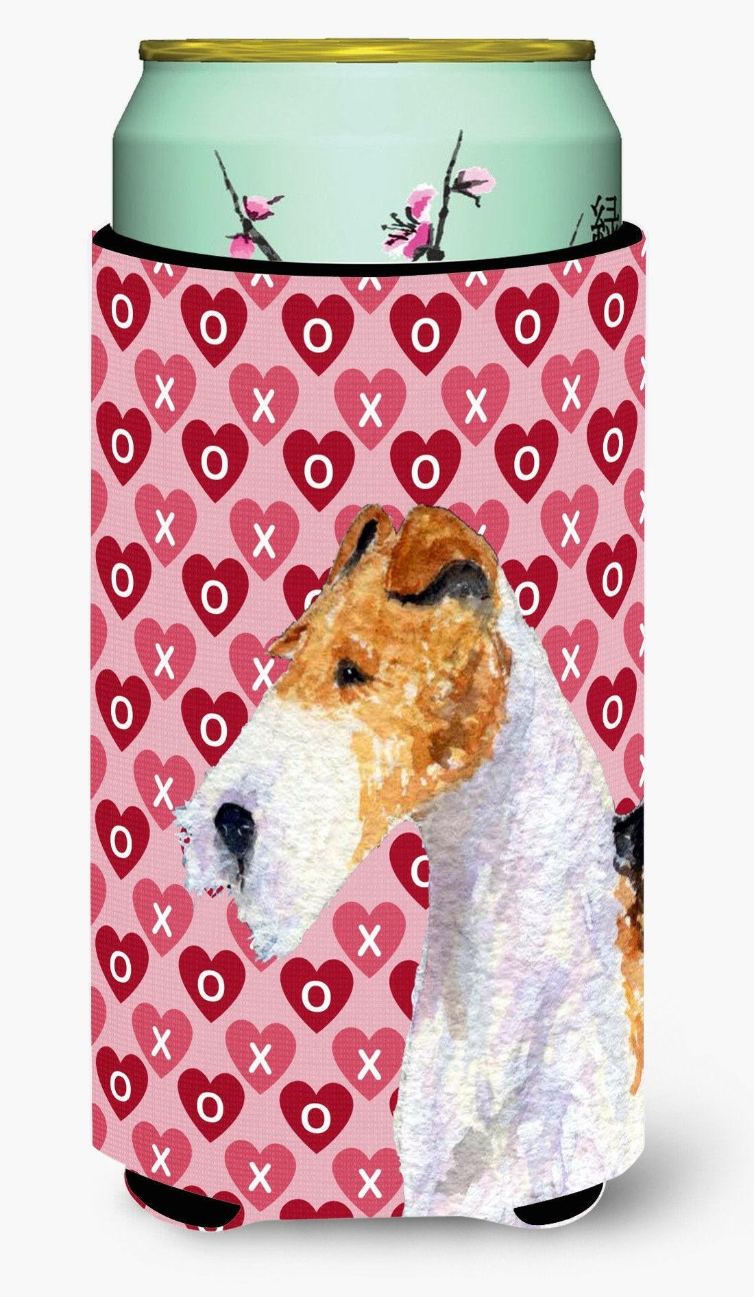 Fox Terrier Hearts Love and Valentine's Day Portrait  Tall Boy Beverage Insulator Beverage Insulator Hugger by Caroline's Treasures