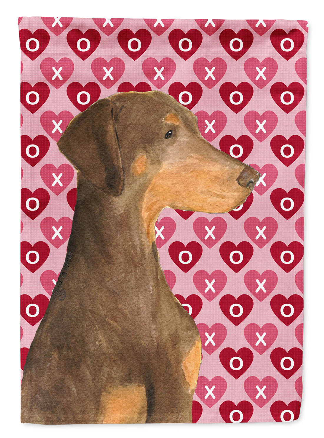 Doberman Hearts Love and Valentine's Day Portrait Flag Canvas House Size  the-store.com.