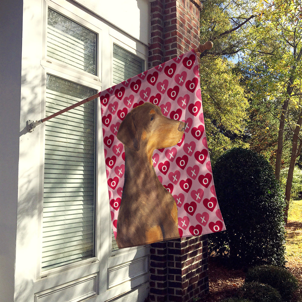 Doberman Hearts Love and Valentine's Day Portrait Flag Canvas House Size  the-store.com.