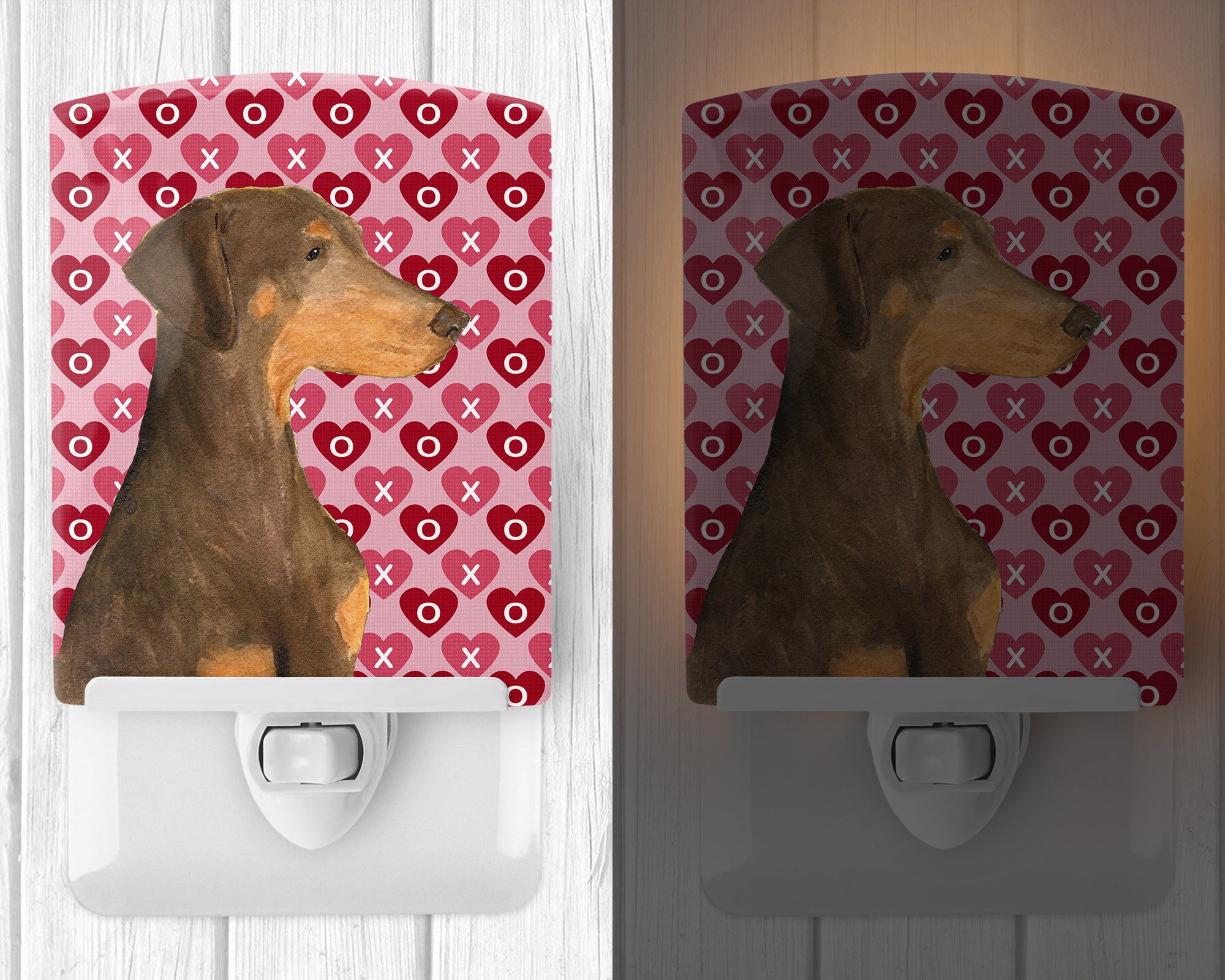 Doberman Hearts Love and Valentine's Day Portrait Ceramic Night Light SS4479CNL - the-store.com