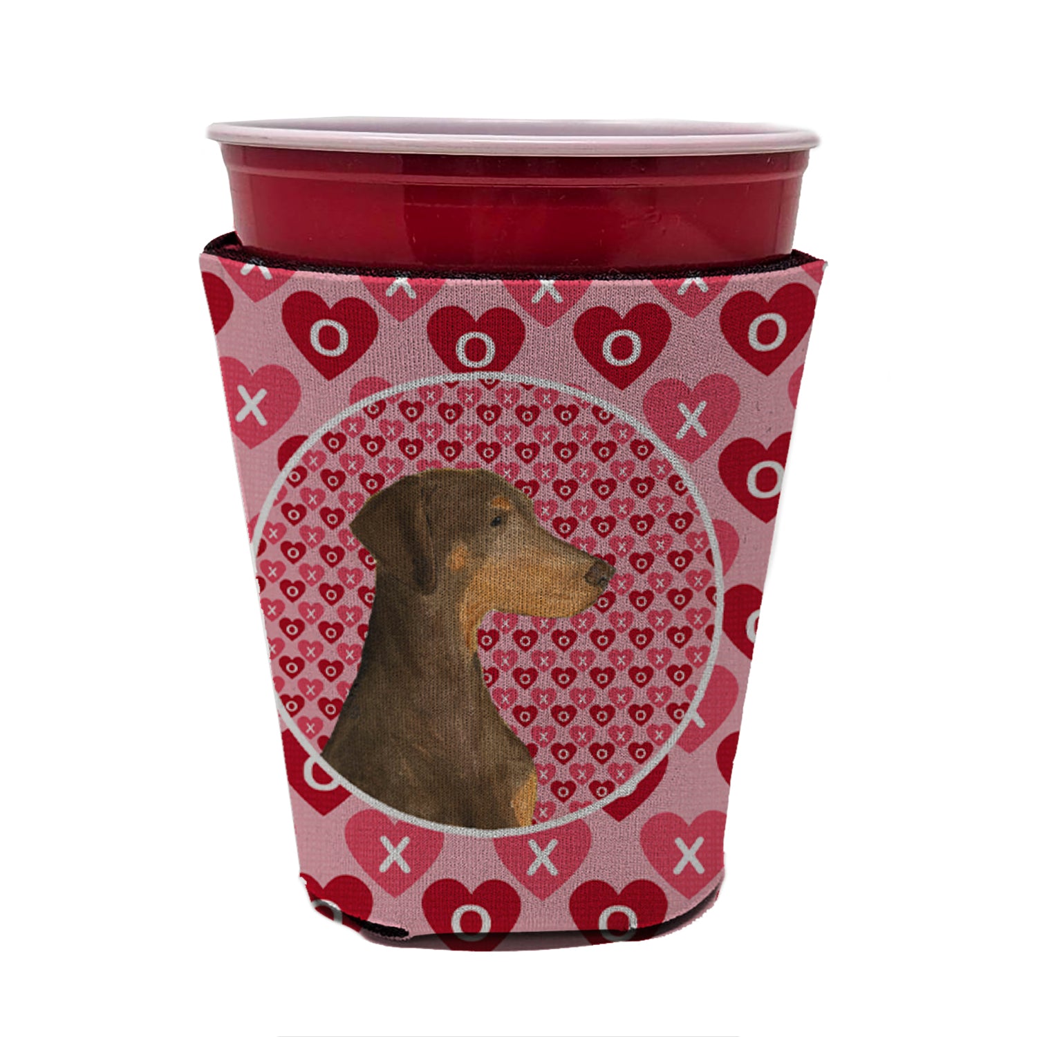 Doberman  Red Cup Beverage Insulator Hugger  the-store.com.