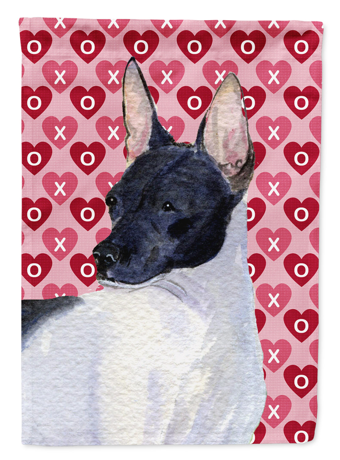 Rat Terrier Hearts Love and Valentine's Day Portrait Flag Garden Size.