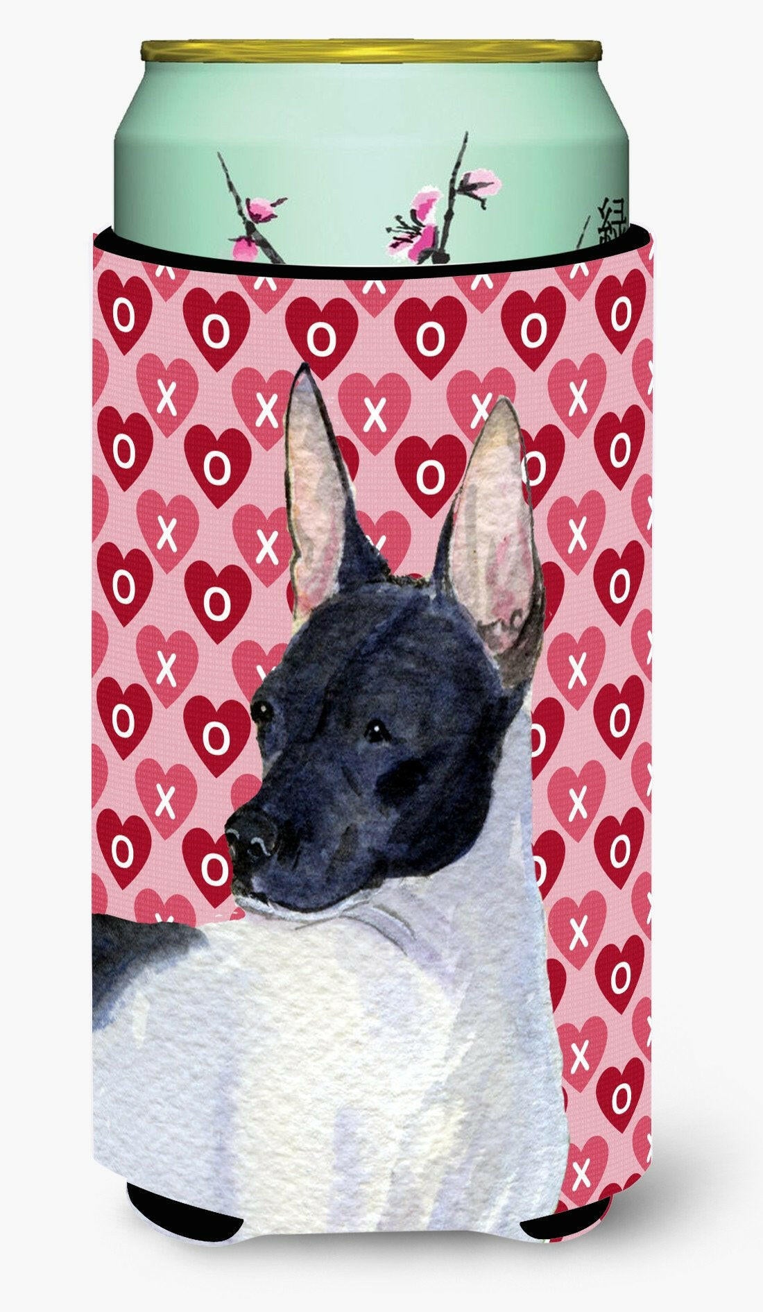 Rat Terrier Hearts Love and Valentine's Day Portrait  Tall Boy Beverage Insulator Beverage Insulator Hugger by Caroline's Treasures