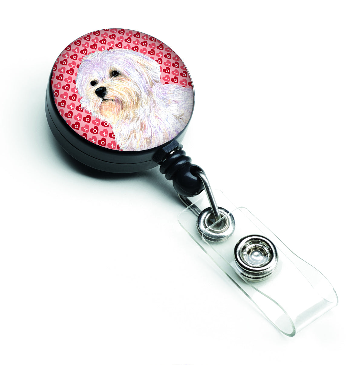 Maltese Love Retractable Badge Reel or ID Holder with Clip.