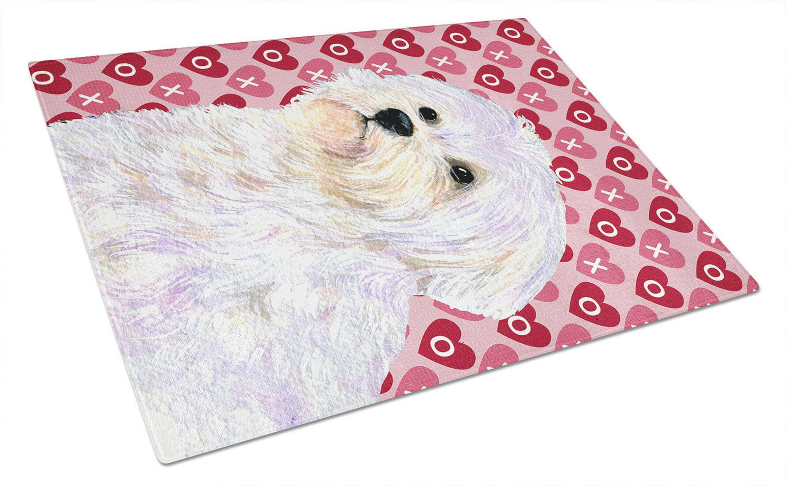 Maltese Hearts Love and Valentine's Day Portrait Glass Cutting Board Large by Caroline's Treasures