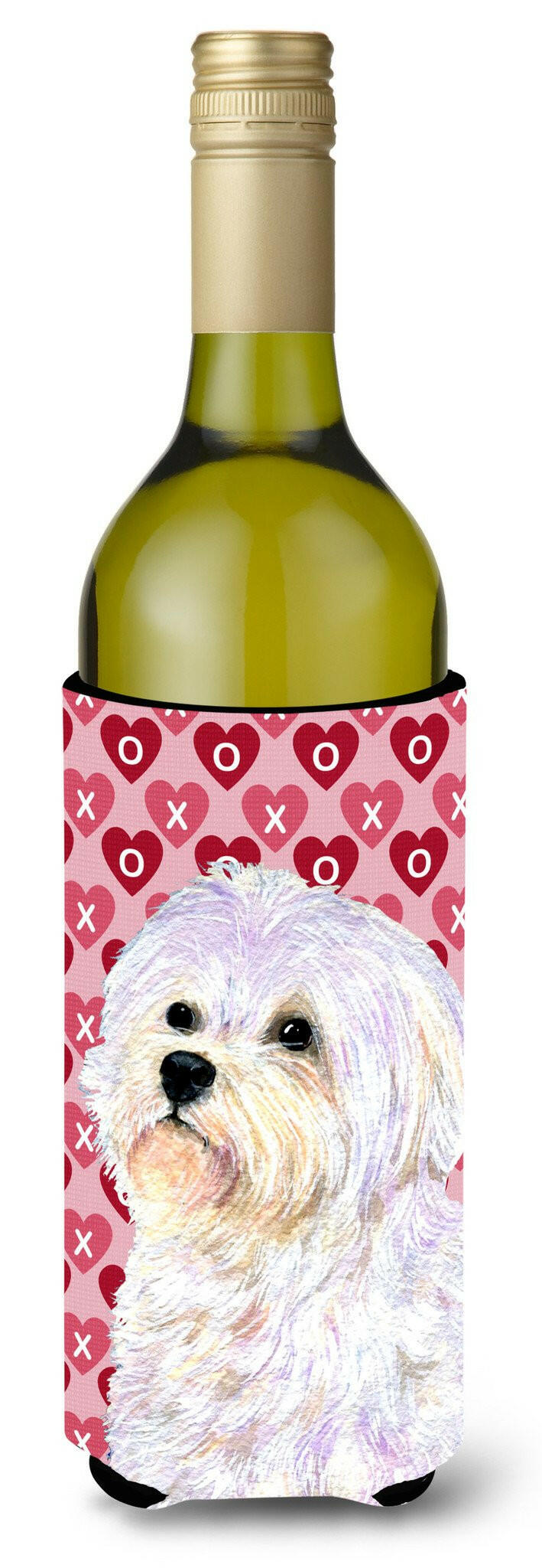 Maltese Hearts Love and Valentine's Day Portrait Wine Bottle Beverage Insulator Beverage Insulator Hugger by Caroline's Treasures