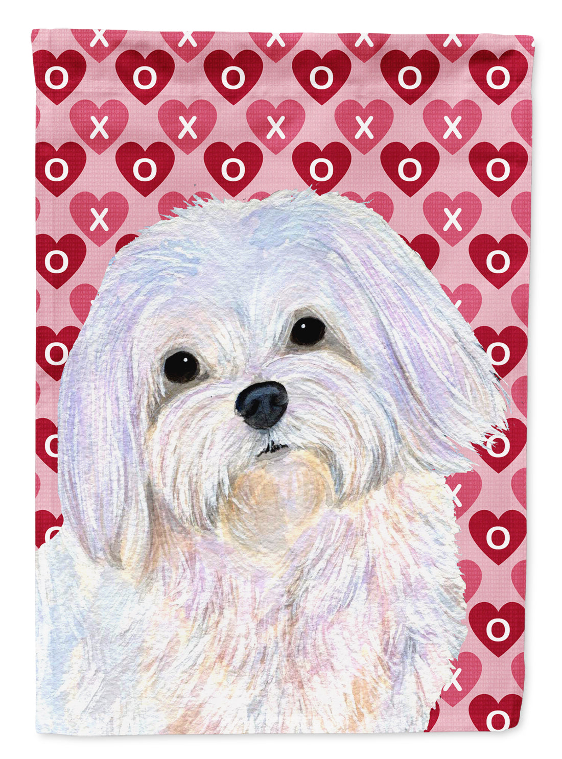 Maltese Hearts Love and Valentine's Day Portrait Flag Canvas House Size  the-store.com.