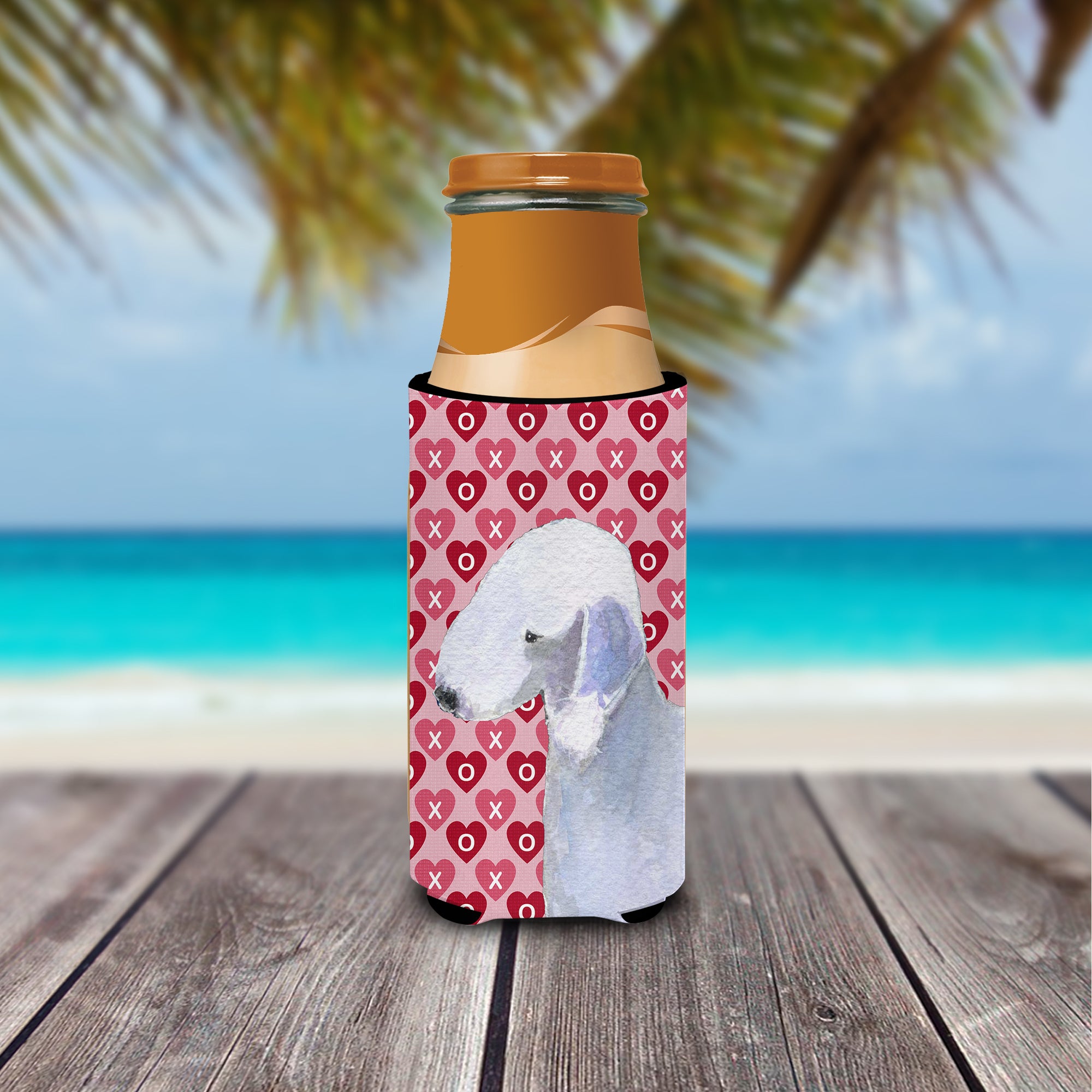 Bedlington Terrier Hearts Love and Valentine's Day Portrait Ultra Beverage Insulators for slim cans SS4483MUK.