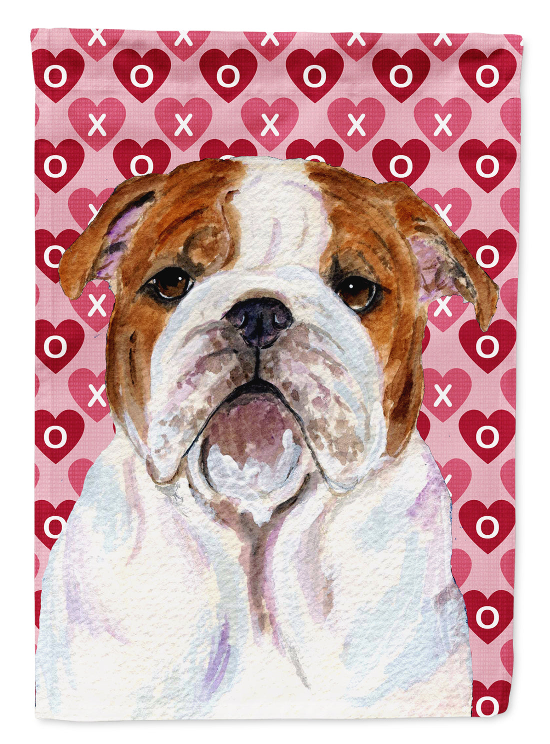 Bulldog English Hearts Love Valentine's Day Flag Garden Size.