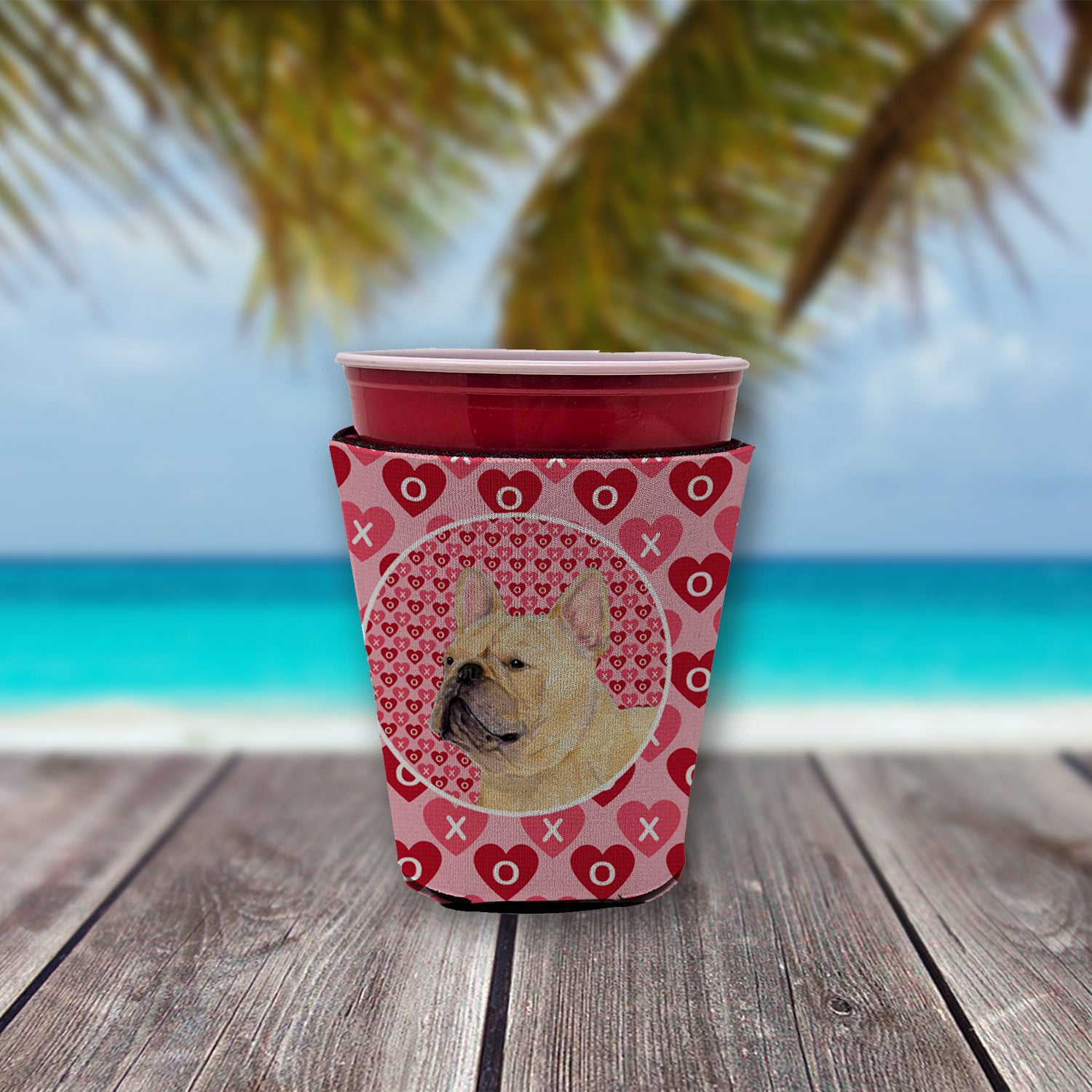 French Bulldog  Red Cup Beverage Insulator Hugger  the-store.com.