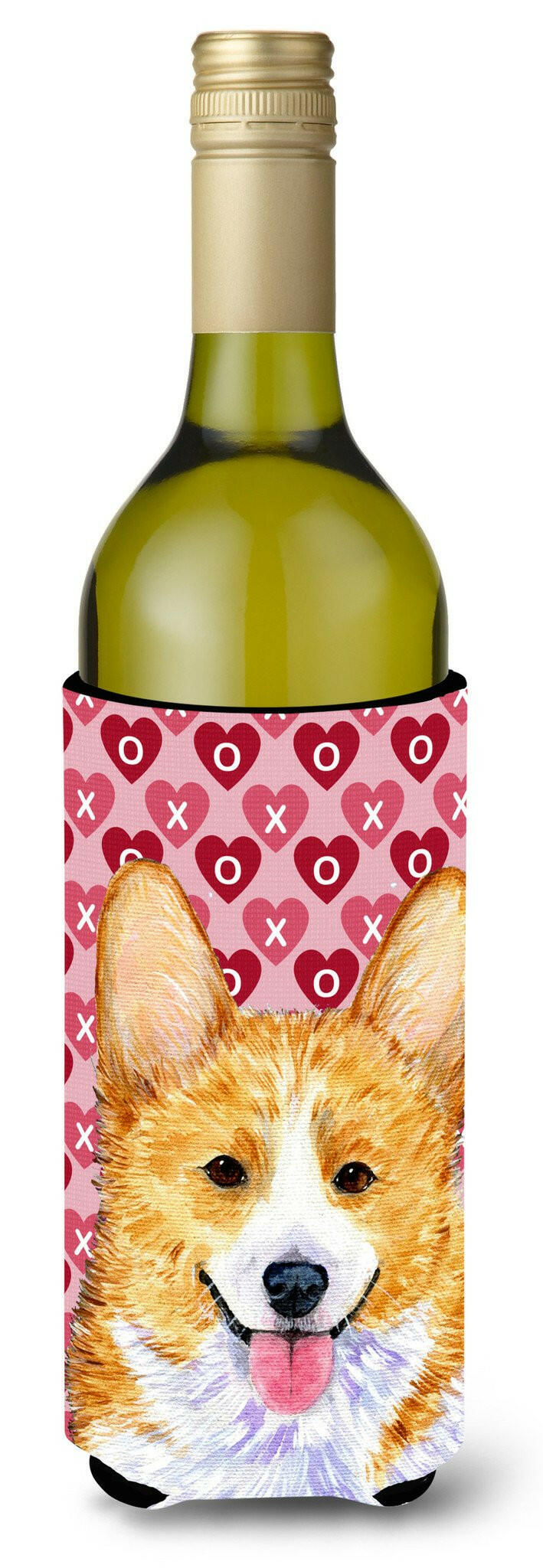 Corgi Hearts Love and Valentine's Day Portrait Wine Bottle Beverage Insulator Beverage Insulator Hugger by Caroline's Treasures