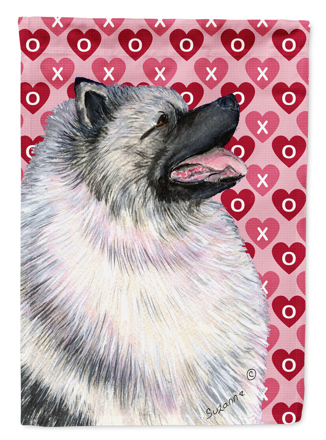 Keeshond Hearts Love and Valentine's Day Portrait Flag Canvas House Size  the-store.com.