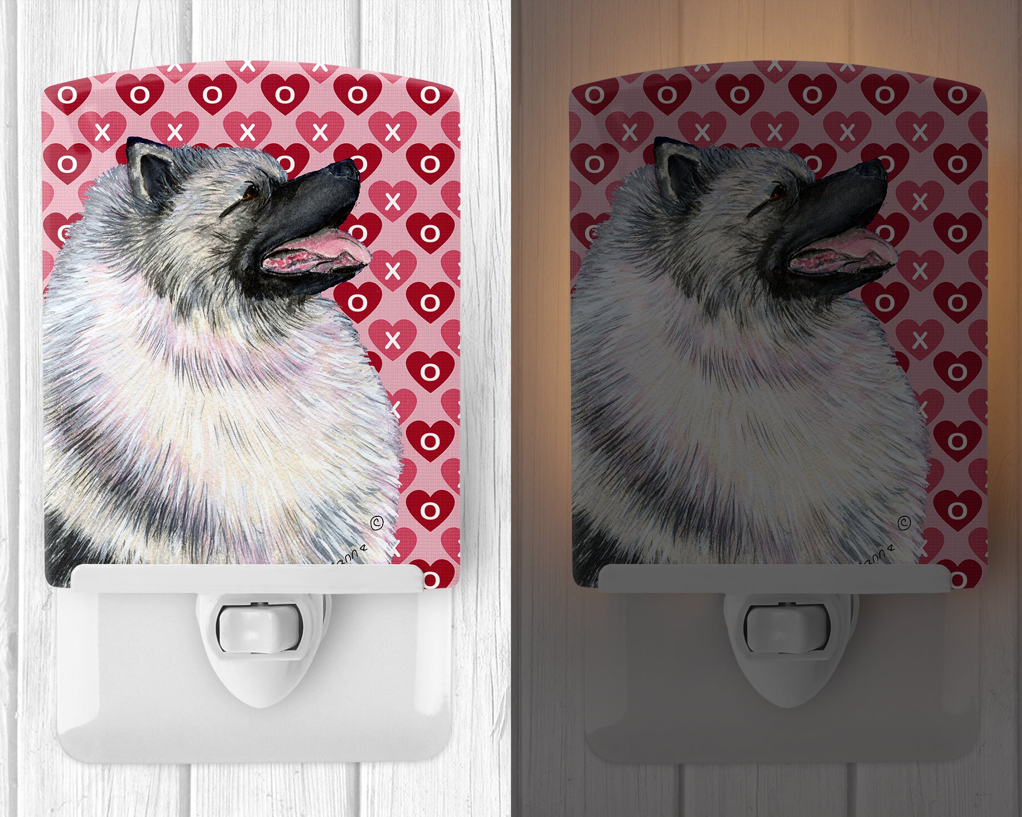 Keeshond Hearts Love and Valentine's Day Portrait Ceramic Night Light SS4488CNL - the-store.com