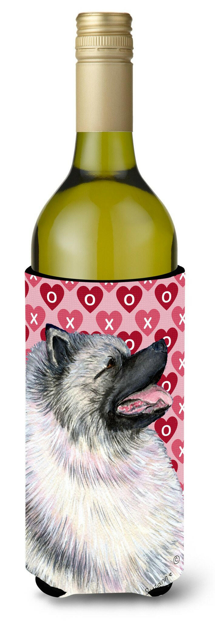 Keeshond Hearts Love and Valentine's Day Portrait Wine Bottle Beverage Insulator Beverage Insulator Hugger by Caroline's Treasures