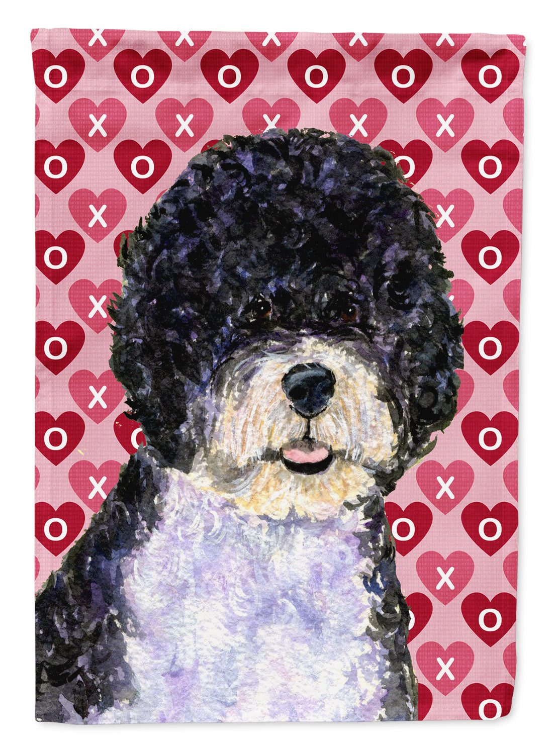 Portuguese Water Dog Hearts Love Valentine's Day Flag Garden Size.