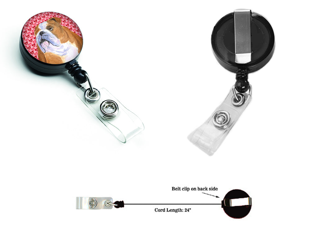 Bulldog English Love Retractable Badge Reel or ID Holder with Clip.