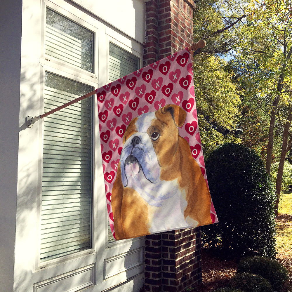 Bulldog English Hearts Love and Valentine's Day Portrait Flag Canvas House Size  the-store.com.