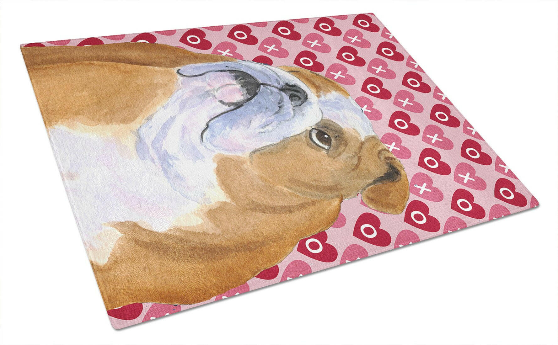 Bulldog English Hearts Love and Valentine's Day Glass Cutting Board Large by Caroline's Treasures