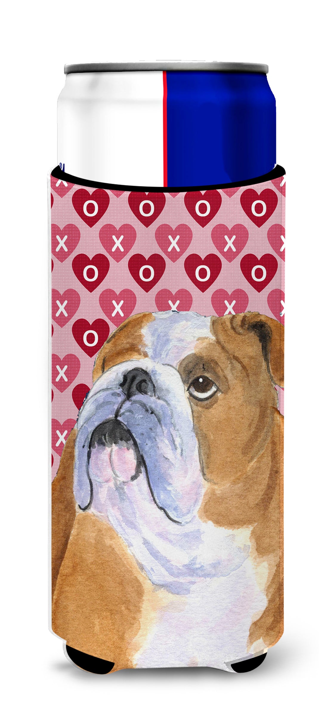 Bulldog English Hearts Love Valentine's Day Ultra Beverage Insulators for slim cans SS4491MUK.