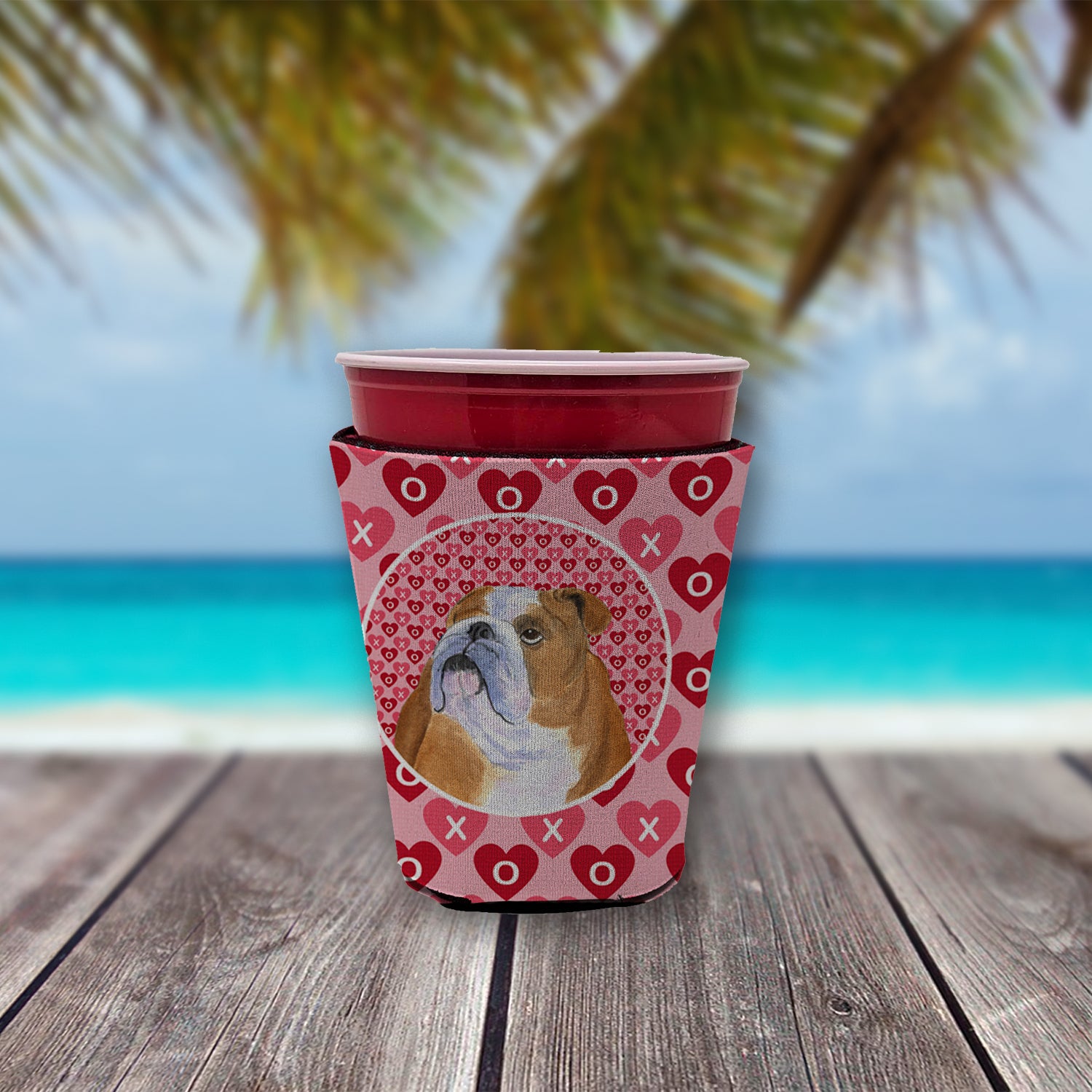 Bulldog English  Red Cup Beverage Insulator Hugger  the-store.com.