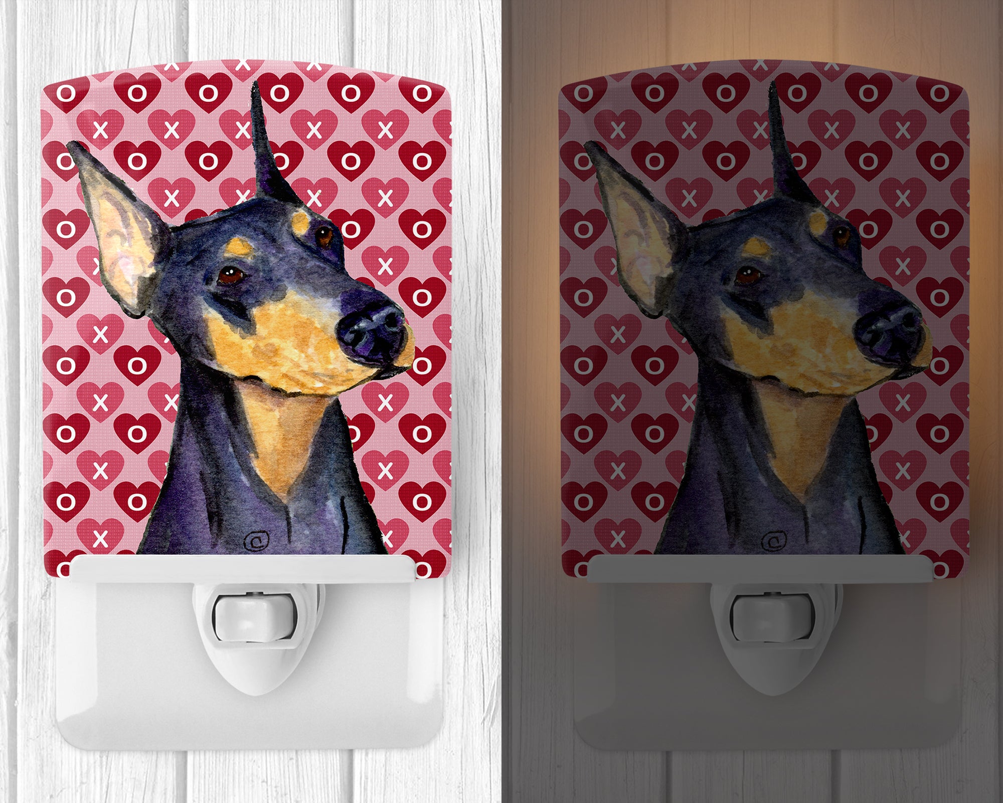 Doberman Hearts Love and Valentine's Day Portrait Ceramic Night Light SS4495CNL - the-store.com