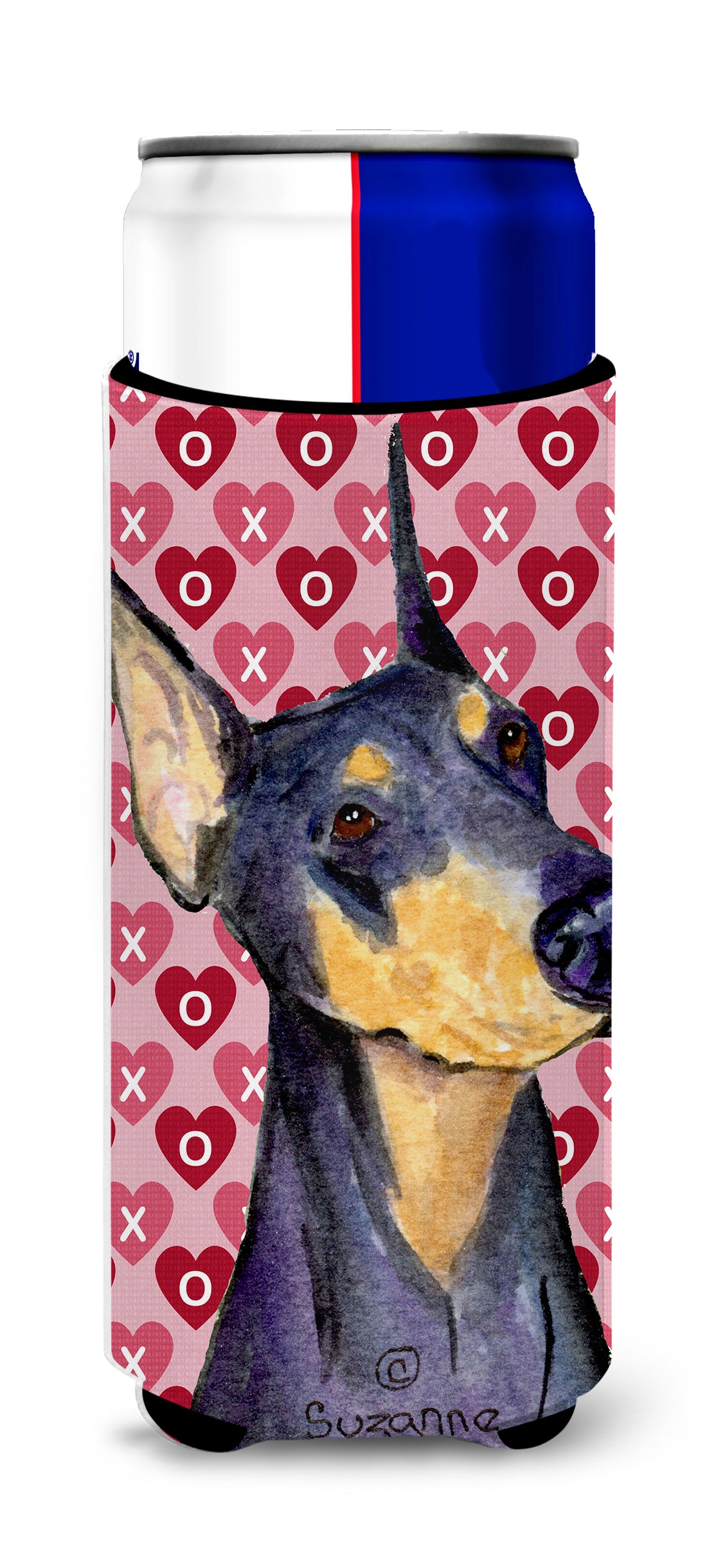 Doberman Hearts Love and Valentine's Day Portrait Ultra Beverage Insulators for slim cans SS4495MUK.