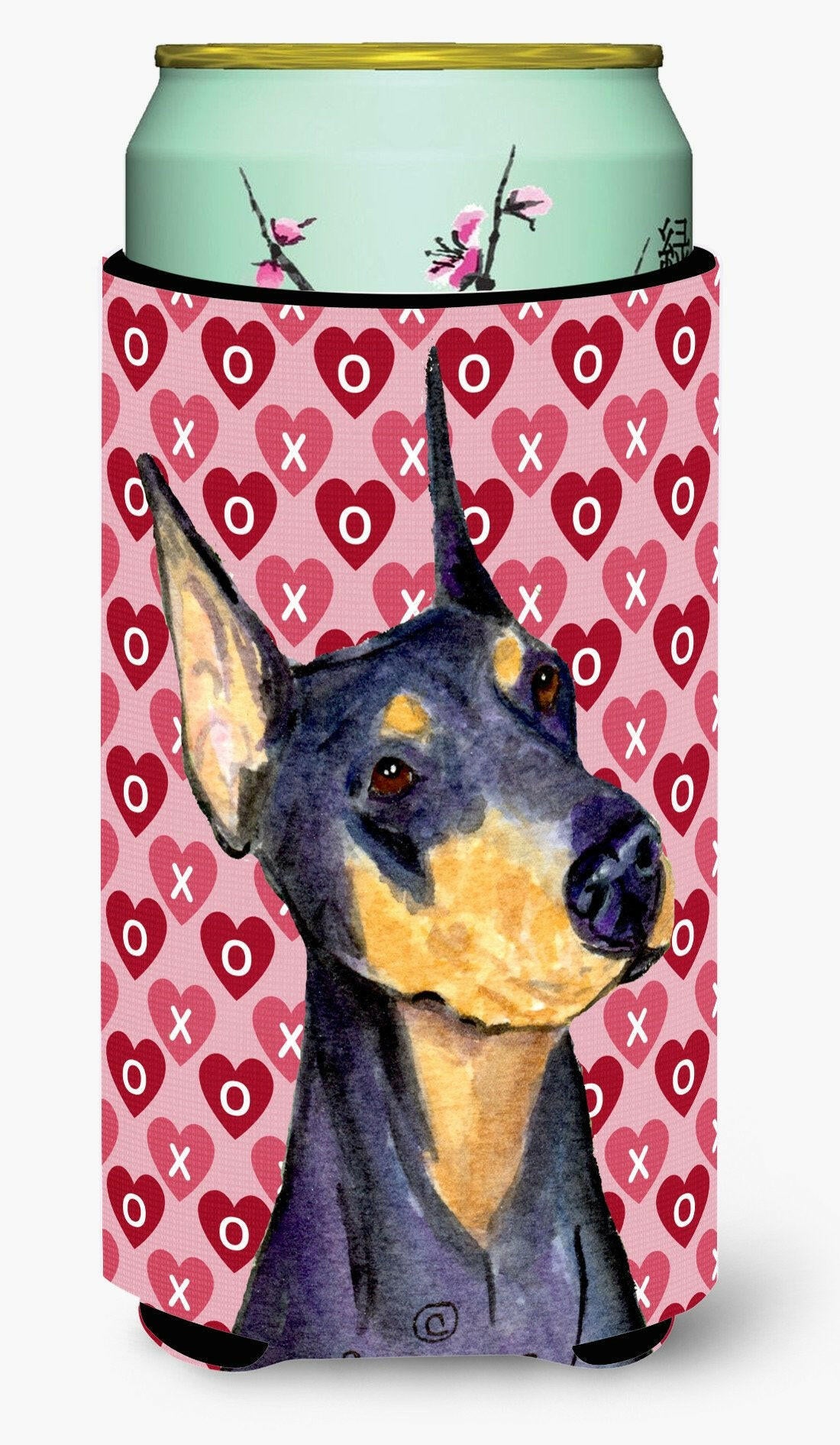 Doberman Hearts Love and Valentine's Day Portrait  Tall Boy Beverage Insulator Beverage Insulator Hugger by Caroline's Treasures