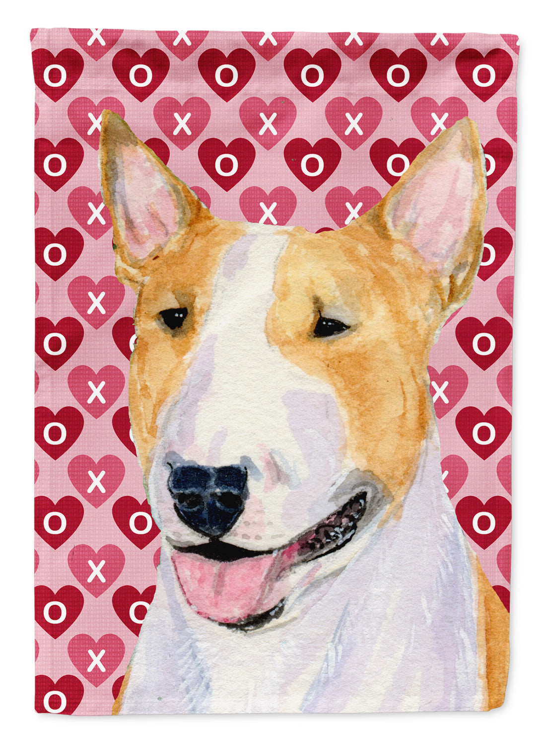 Bull Terrier Hearts Love and Valentine's Day Portrait Flag Canvas House Size  the-store.com.