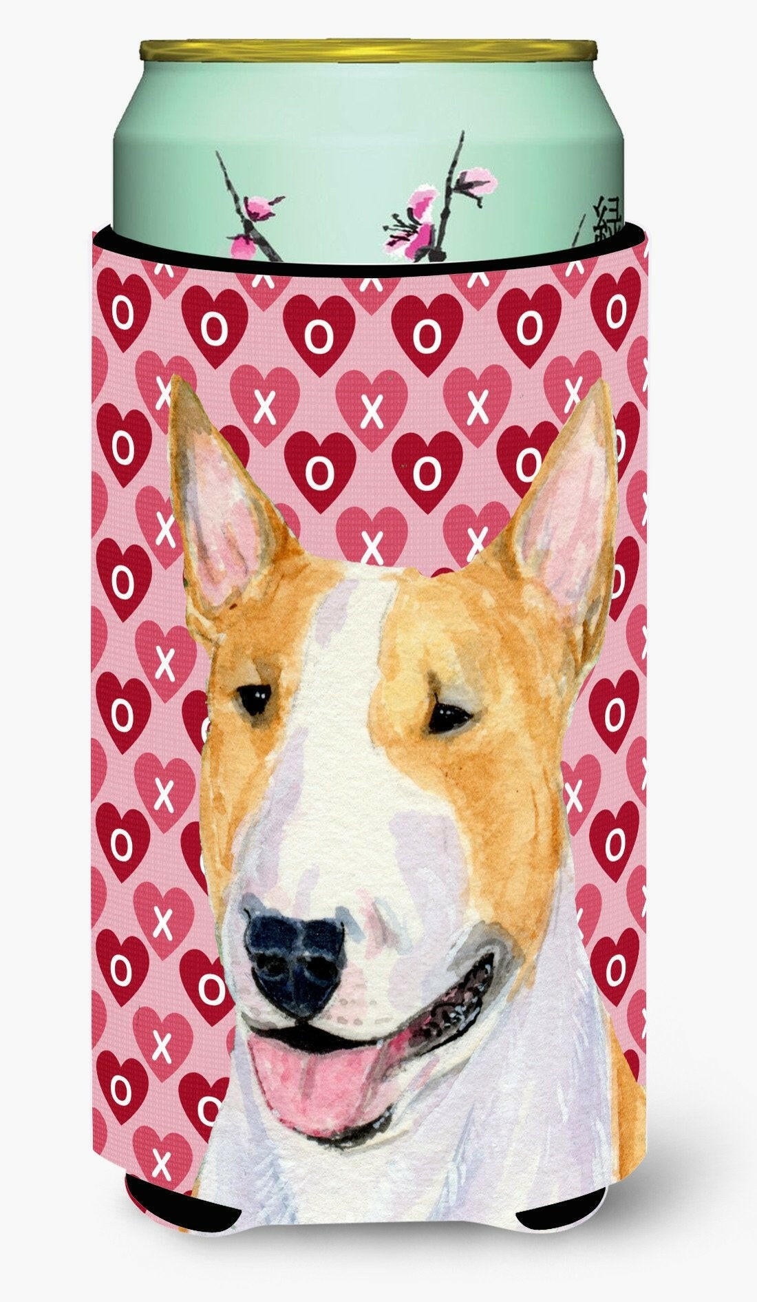 Bull Terrier Hearts Love and Valentine's Day Portrait  Tall Boy Beverage Insulator Beverage Insulator Hugger by Caroline's Treasures