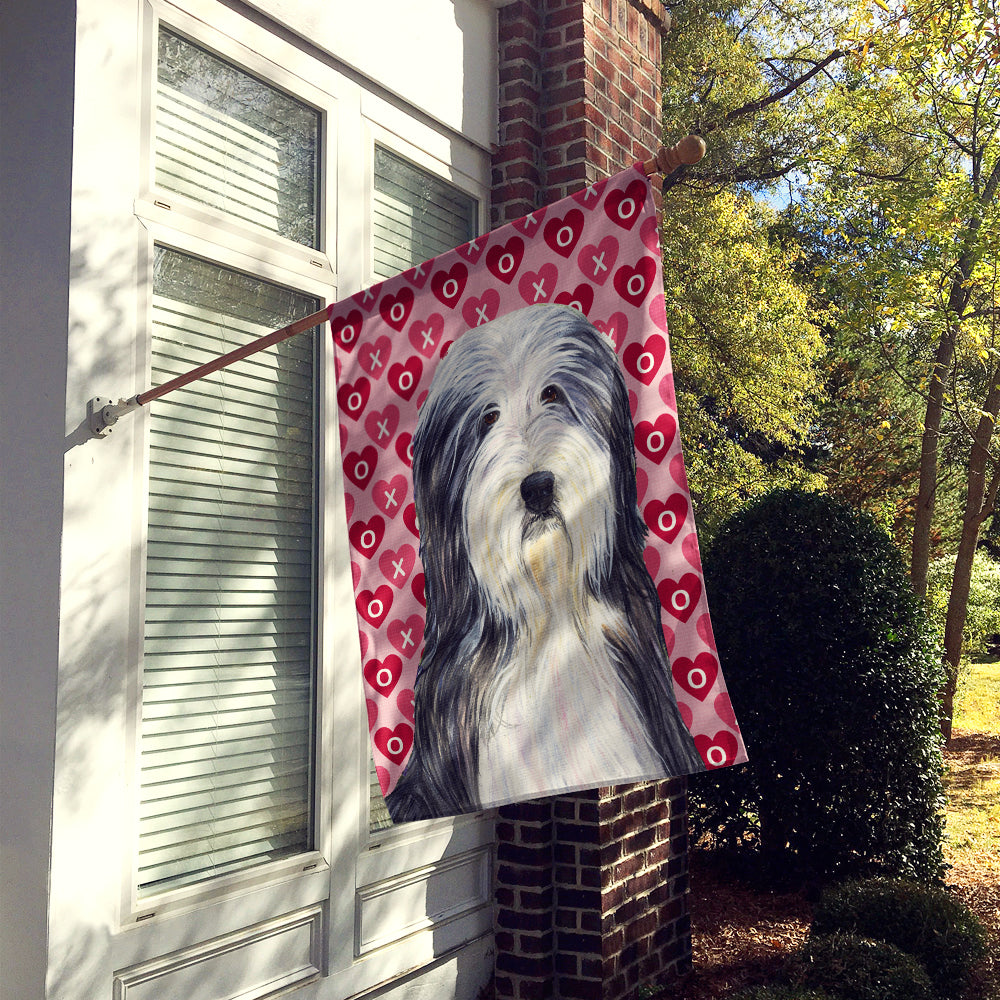 Bearded Collie Hearts Love and Valentine's Day Portrait Flag Canvas House Size  the-store.com.