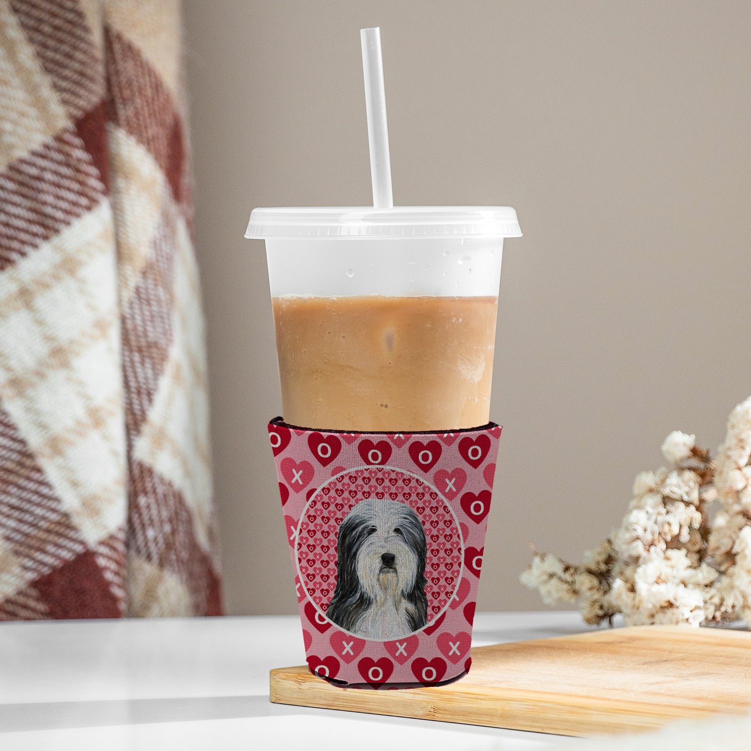 Bearded Collie  Red Cup Beverage Insulator Hugger  the-store.com.