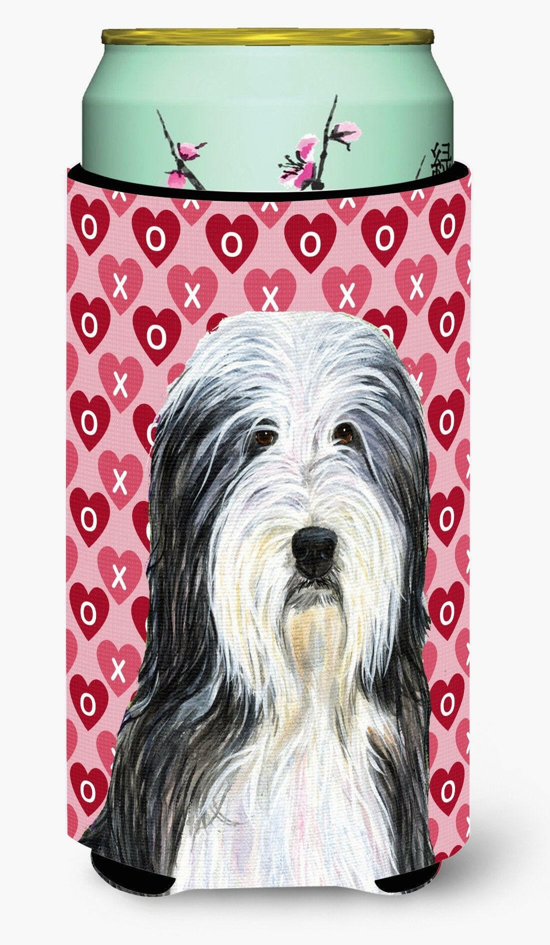 Bearded Collie Hearts Love and Valentine's Day Portrait  Tall Boy Beverage Insulator Beverage Insulator Hugger by Caroline's Treasures