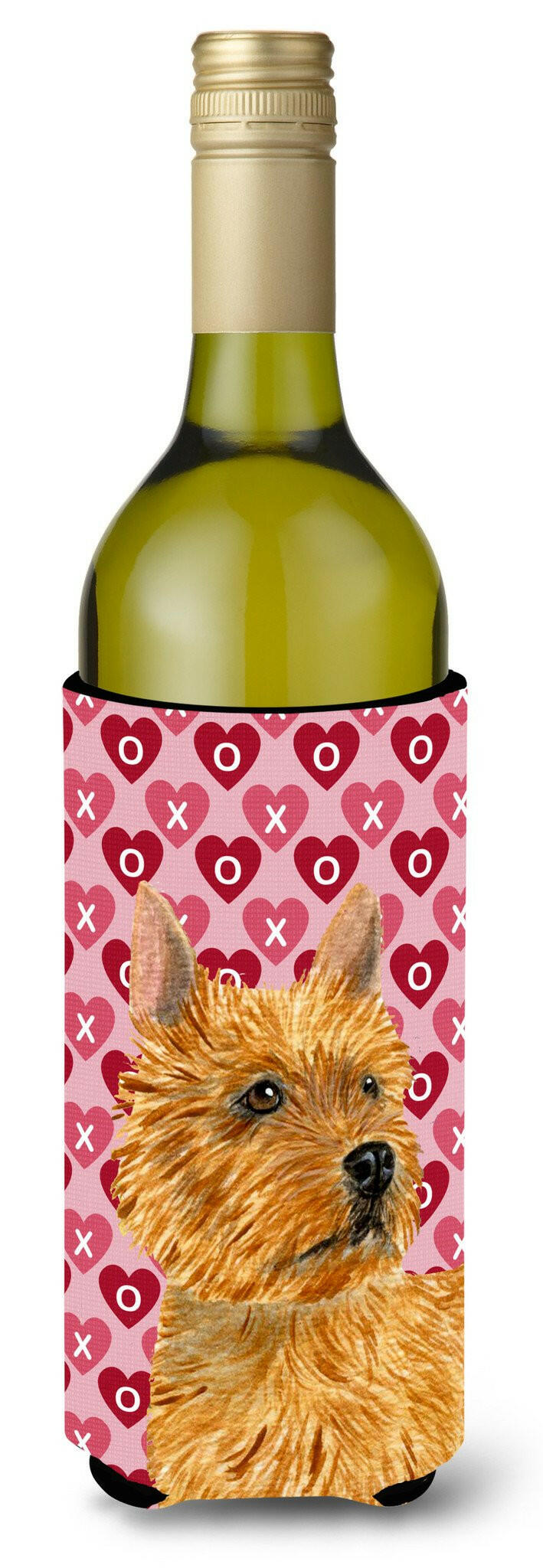 Norwich Terrier Hearts Love Valentine's Day Portrait Wine Bottle Beverage Insulator Beverage Insulator Hugger by Caroline's Treasures