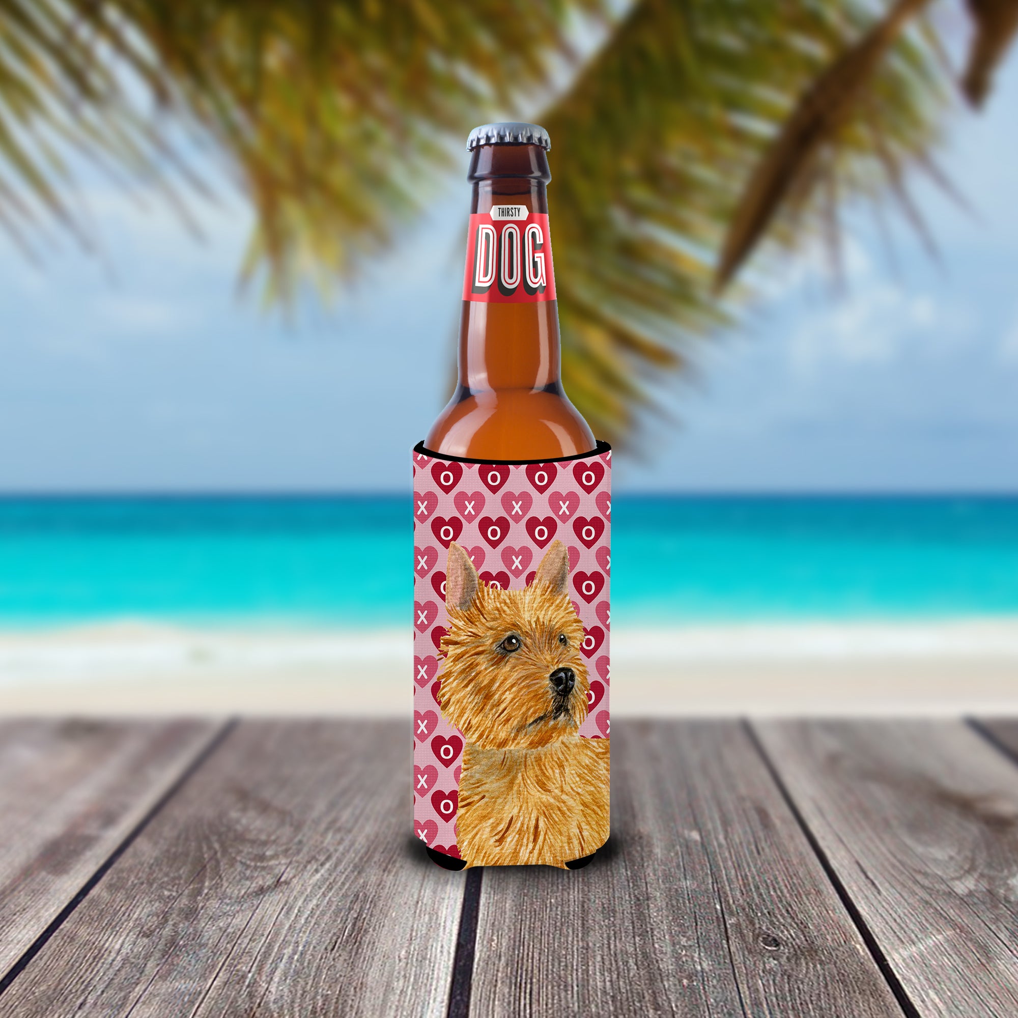 Norwich Terrier Hearts Love and Valentine's Day Portrait Ultra Beverage Insulators for slim cans SS4499MUK.