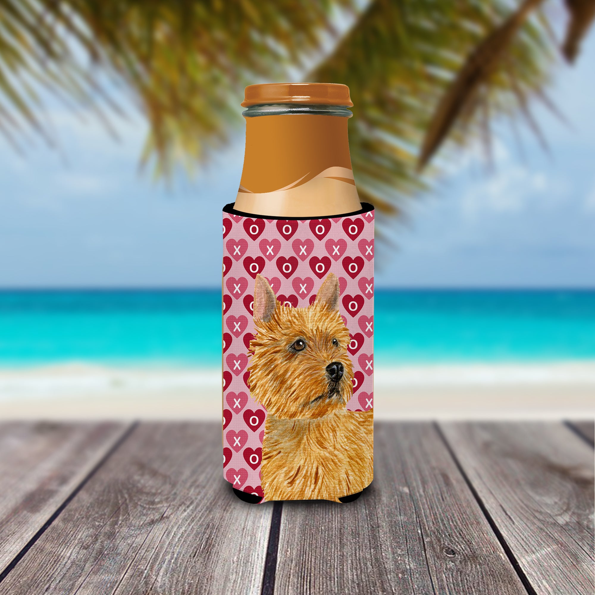 Norwich Terrier Hearts Love and Valentine's Day Portrait Ultra Beverage Insulators for slim cans SS4499MUK.