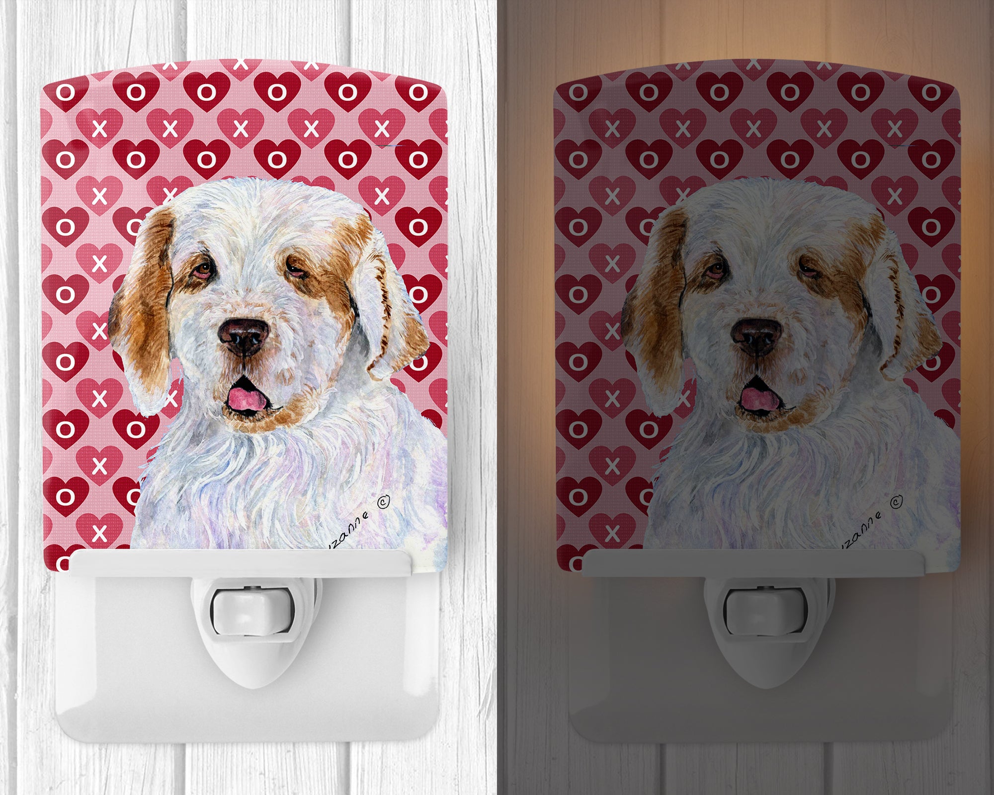 Clumber Spaniel Hearts Love and Valentine's Day Portrait Ceramic Night Light SS4500CNL - the-store.com