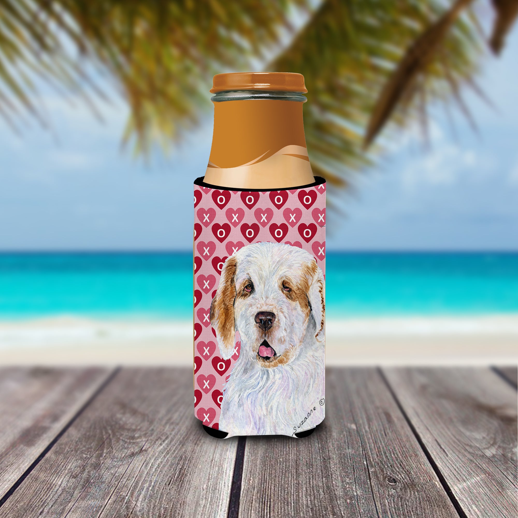 Clumber Spaniel Hearts Love and Valentine's Day Portrait Ultra Beverage Insulators for slim cans SS4500MUK.