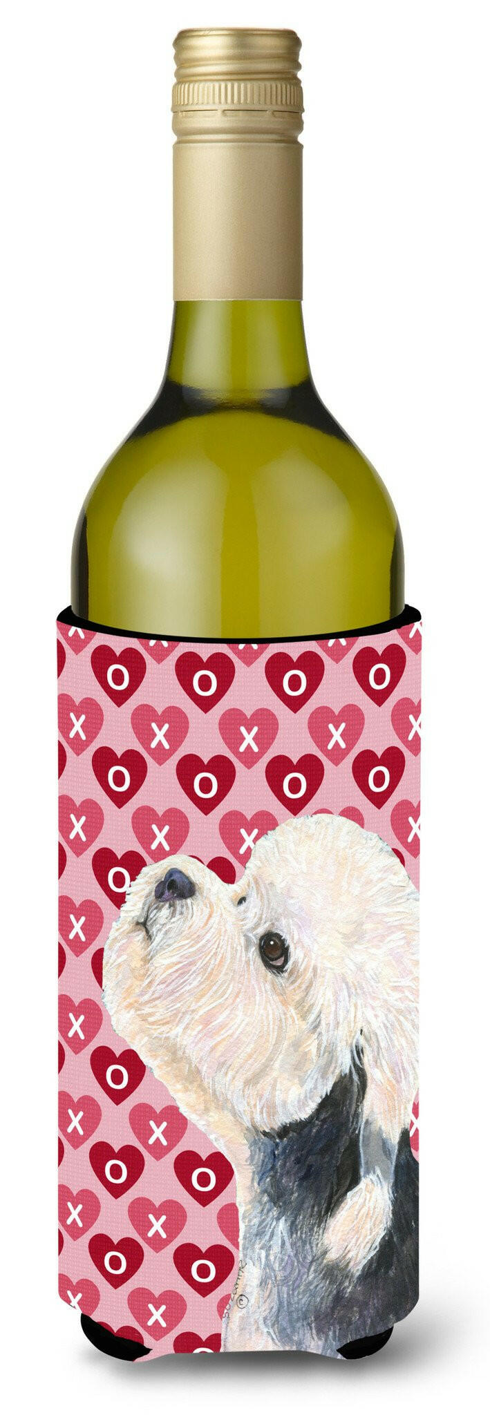 Dandie Dinmont Terrier Hearts Love Valentine's Day Wine Bottle Beverage Insulator Beverage Insulator Hugger by Caroline's Treasures