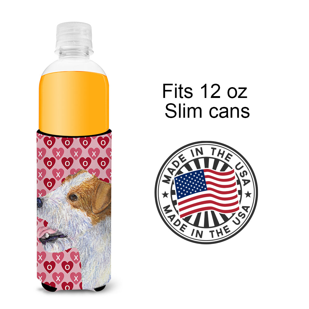 Jack Russell Terrier Hearts Love and Valentine's Day Portrait Ultra Beverage Insulators for slim cans SS4504MUK.